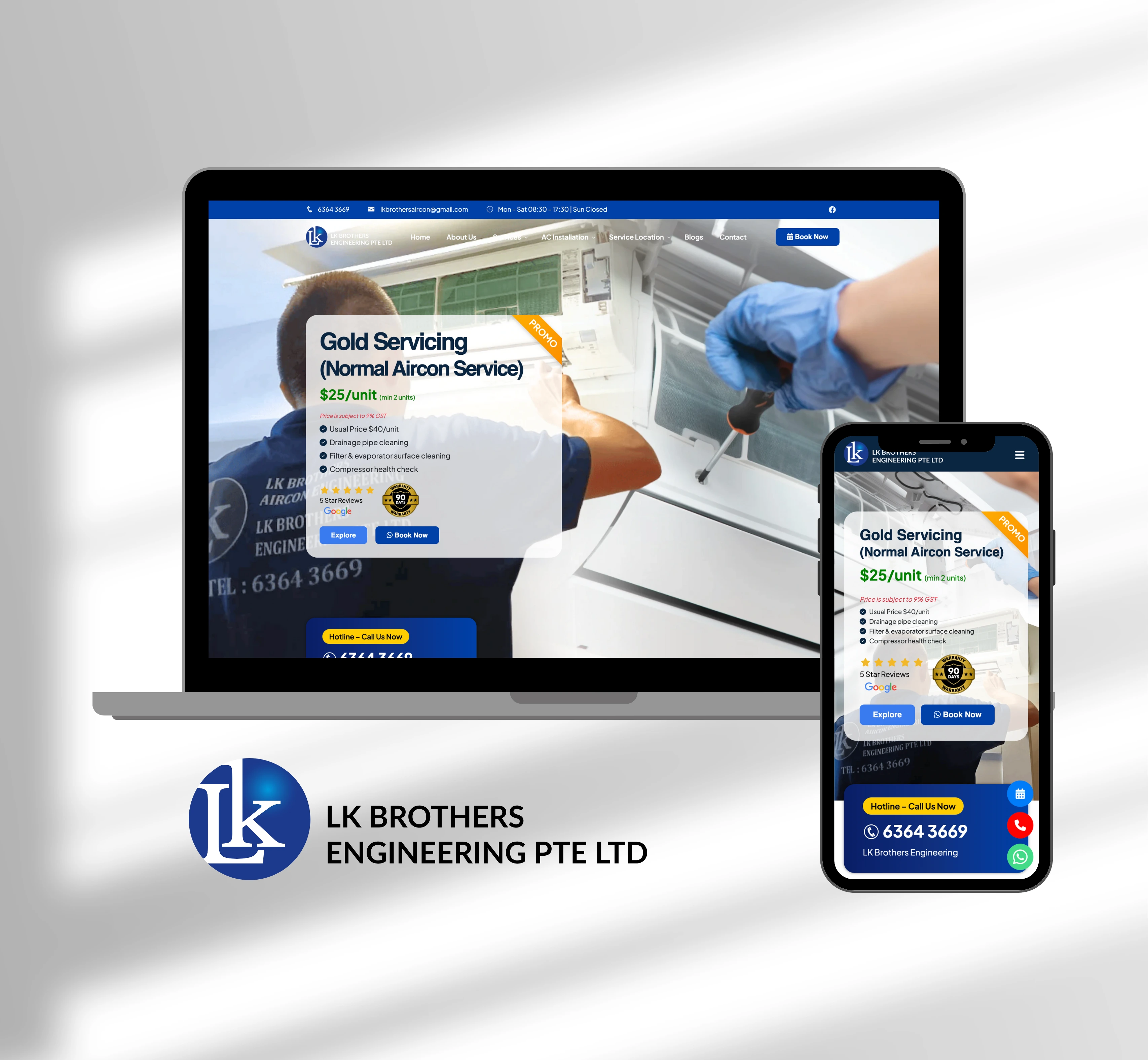 LK Brothers Engineering aircon servicing responsive website design by NMOR Studio