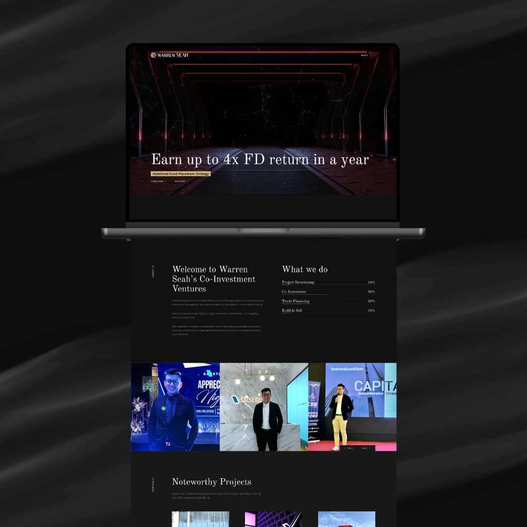 Warren Seah Investment financial advisory landing page design created by NMOR Studio